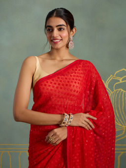 Likha - Georgette All Over Sequins Embellished Red Saree with Unstitched Blouse LIKPETSAR18
