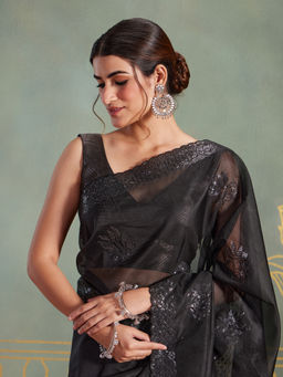 Likha - Organza Sequence Work Black Saree with Unstitched Blouse LIKSBOSAR09 (Free Size)