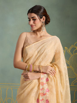 Likha - Pure Kota All Over Embroidered Mustard Saree with Unstitched Blouse LIKSBOSAR17