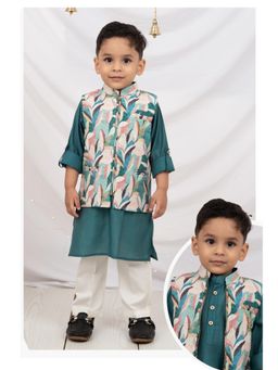 Little Collars - Festive Abstract Nehru Jacket Kurta Pajama -Blue (Set of 3)