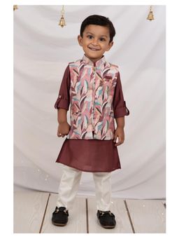 Little Collars - Festive Abstract Nehru Jacket Kurta Pajama -Maroon (Set of 3)