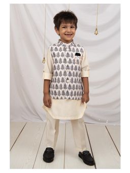 Little Collars - Art Festive Nehru Jacket Kurta Pajama with Brooch-Black (Set of 3)