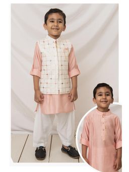 Little Collars - Festive Off White Nehru Jacket Kurta and Patiala - Off White (Set of 3)