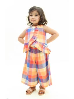 TIBER TABER - Multi-Color Girl Colorblock Ruffle Top with Culotte