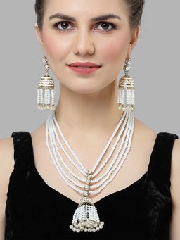 Karatcart - White Opaque Crystal Gold Plated Kundan Rani Haar Necklace Set for Women