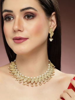 Karatcart - Gold Plated Kundan Peal Jewellery Set for Women