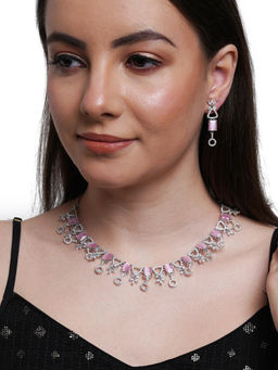 Karatcart - Pink Silver Toned Ad Jewellery Set for Women