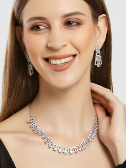 Karatcart - Silver Tone Ad Studded Necklace Set for Women