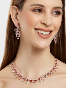 Karatcart - Rose Gold Plated Red Cubic Zirconia Studded Necklace Set for Women