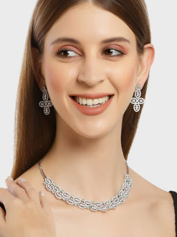 Karatcart - Silver Tone Light Green Ad Studded Necklace Set for Women