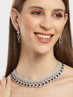 Karatcart - Silver Tone Blue Ad Studded Necklace Set for Women
