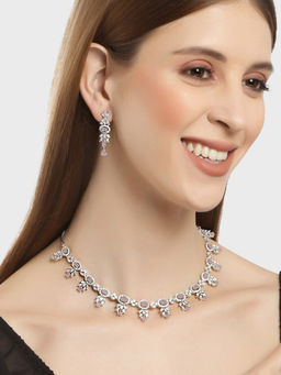 Karatcart - Silver Plated Pink Cz Studded Necklace with Earrings