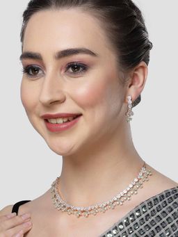 Karatcart - Rose Gold Plated Light Green Cubic Zirconia Studded Floral Design Necklace Set