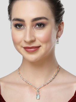 Karatcart - Light Green Cubic Zirconia Studded Rose Gold Plated Necklace Set for Women