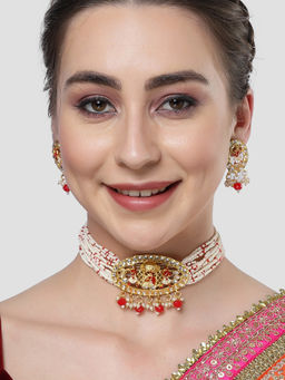 Karatcart - Gold Plated Red Dulhan Doli Design Choker Necklace Set for Women
