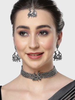Karatcart - Oxidised Silver Tribal Dulha-Dulhan Design Jewellery Set for Women