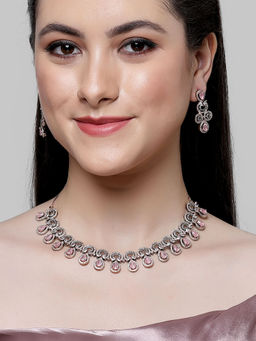 Karatcart - Black and Rose Gold Plated Pink Cubic Zirconia Necklace Set for Women