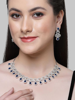 Karatcart - Silver Plated Blue Cubic Zirconia Necklace Set for Women