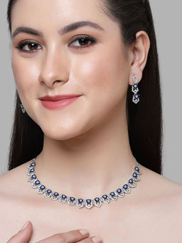 Karatcart - Blue Cubic Zirconia Silver Plated Necklace Set for Women