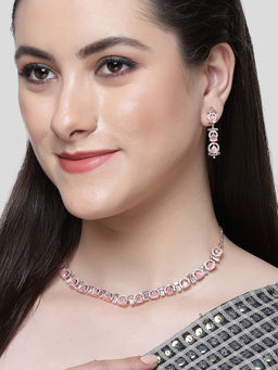 Karatcart - Rose Gold Plated Pink Triangular Cubic Zirconia Studded Necklace Set for Women