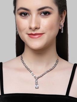 Karatcart - Black Silver Plated Square White Cubic Zirconia Necklace Set for Women
