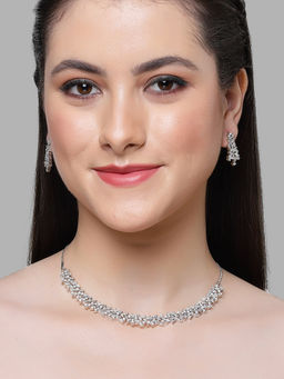 Karatcart - Silver Plated White Cubic Zirconia Studded Necklace Set for Women