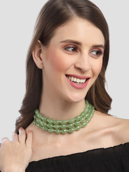 Karatcart - Light Green Tumble Stone Studded Beaded Choker Necklace for Women
