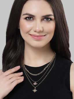 Karatcart - Gold Plated Eye and Star Charm Multilayered Chain Necklace for Women