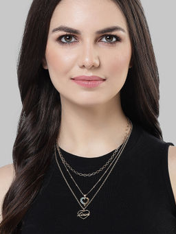 Karatcart - Gold Plated Love & Heart Shape Charm Multilayered Chain Necklace for Women