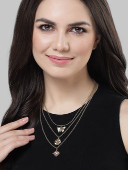 Karatcart - Gold Plated Butterfly and Star Charm Multilayered Chain Necklace for Women