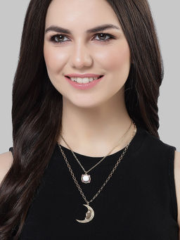 Karatcart - Gold Plated Half Moon Charm Multilayered Chain Necklace for Women