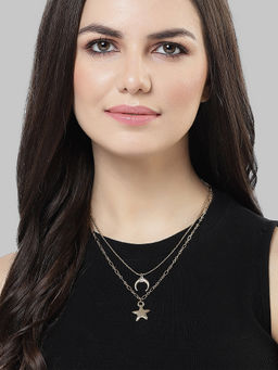 Karatcart - Gold Plated Star and Moon Charm Multilayered Chain Necklace for Women