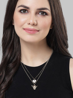 Karatcart - Gold Plated Heart and Hand Charm Multilayered Chain Necklace for Women