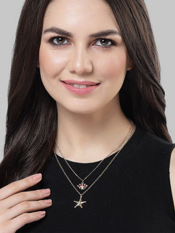 Karatcart - Gold Plated Star Fish and Charm Multilayered Chain Necklace for Women