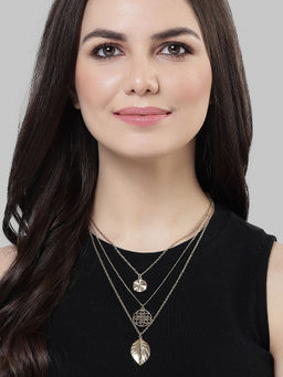 Karatcart - Gold Plated Leaf and Flower Charm Multilayered Chain Necklace for Women