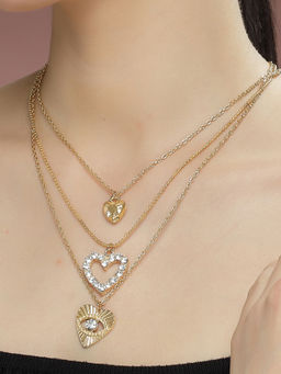 Karatcart - Gold Plated Crystal Heart Shape Charm Multilayered Chain Necklace for Women