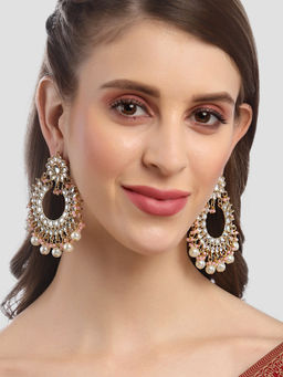 Karatcart - Gold Plated Pearl and Pink Crystal Studded Kundan Chandbali Earrings for Women