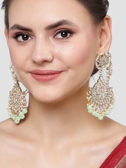 Karatcart - Gold Plated Light Green Beads Kundan Kaanchain Earrings for Women