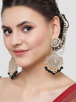 Karatcart - Gold Plated Black Beads Kundan Kaanchain Earrings for Women