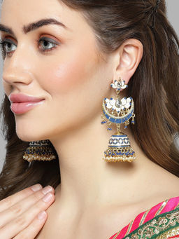 Karatcart - Gold Plated Blue and White Meena Kundan Jhumki Earrings for Women