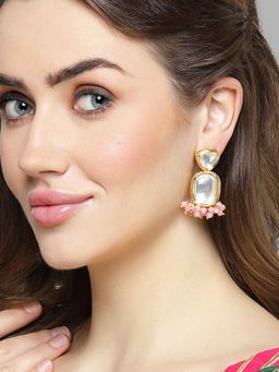 Karatcart - Gold Plated Pink Crystal Polki Kundan Drop Earrings for Women