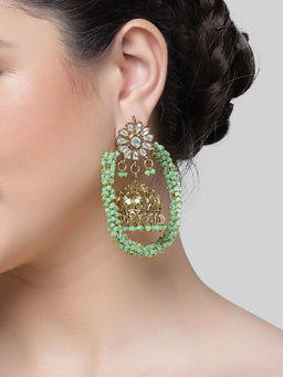 Karatcart - Gold Plated Light Green Crystal Jhumki Hoop Earrings for Women