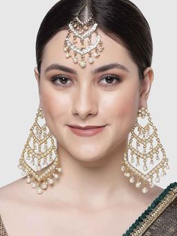 Karatcart - Gold Plated Pearl Kundan Earring and Maangtikka for Women