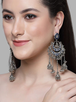 Karatcart - Oxidised Silver Plated Blue Meena and Kundan Dangler Earrings for Women