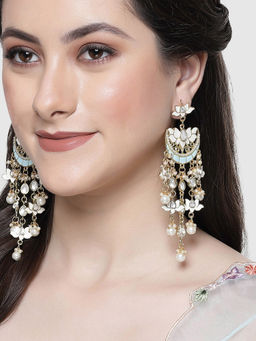 Karatcart - Gold Plated White Meena Lotus Design Kundan Drop Earrings for Women