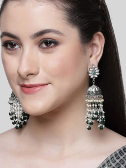Karatcart - Silver Plated Green Beads and Kundan Studded Jhumki Earrings for Women