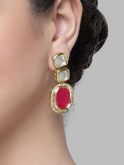 Karatcart - Gold Plated Red Polki Kundan Drop Earring for Women
