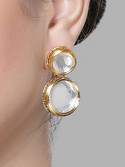 Karatcart - Gold Plated White Round Polki Kundan Drop Earring for Women