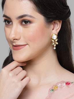 Karatcart - Gold Plated Floral Polki Kundan and Pearl Drop Earring for Women