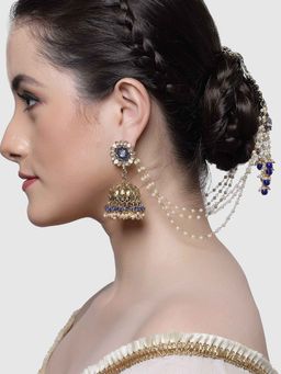 Karatcart - Gold Plated Blue Meena Kundan Jhumki Earrings with Juda Pin for Women